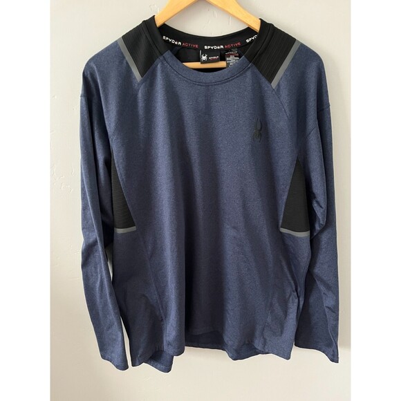 Spyder‎ Active Mens Medium Blue Long Sleeve Moisture Wicking Workout Shirt - Picture 1 of 5